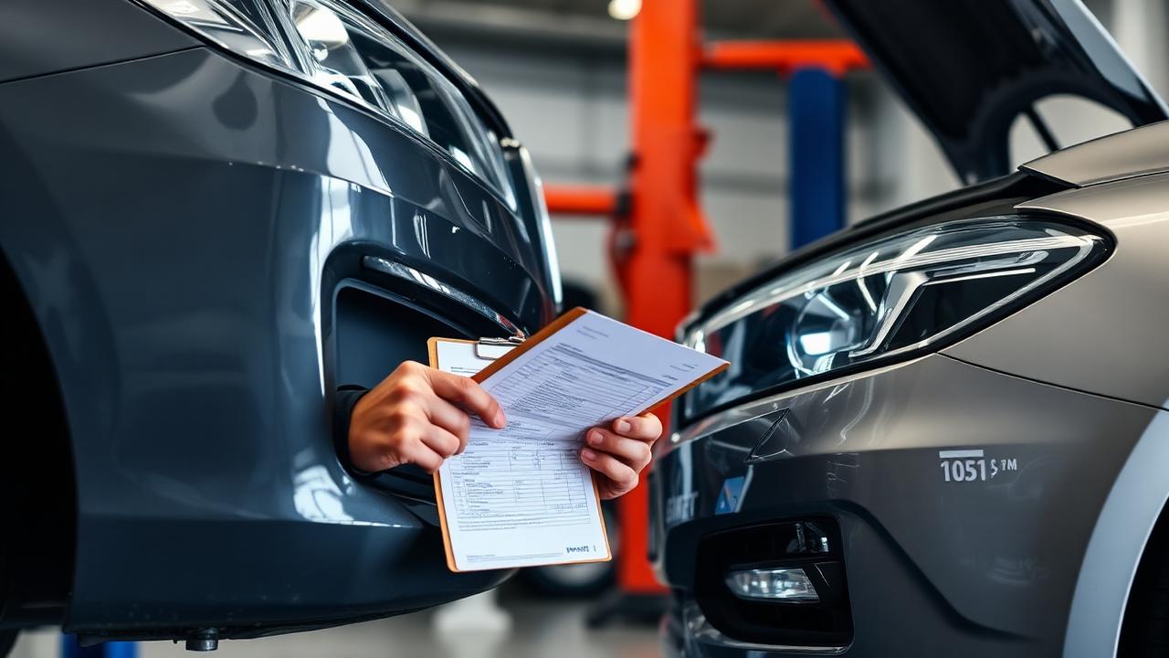 Vergleich von Reparaturrechnung und Fahrzeugschaden in der Werkstatt