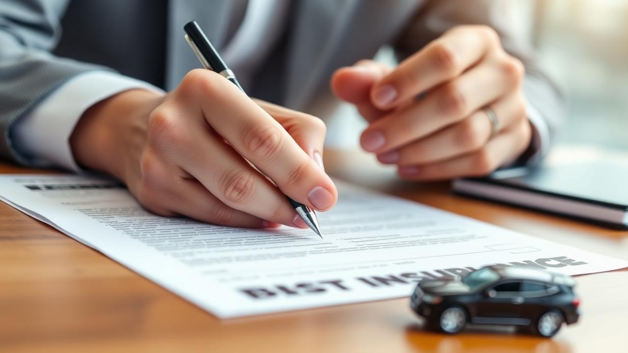 Hand unterzeichnet eine Verkehrsrechtsschutz-Versicherungspolice